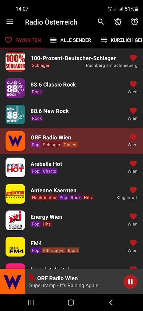 Favoritenliste mit österreichischen Radiosendern