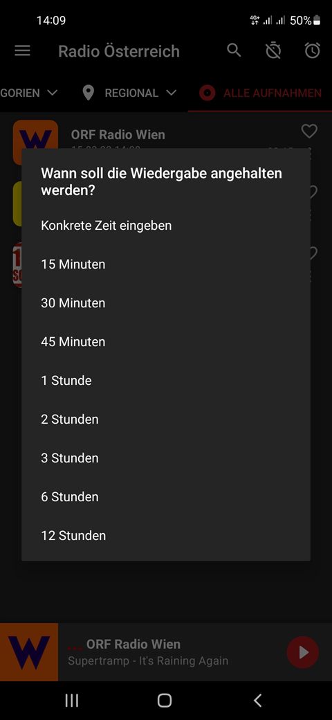 Sleep-Timer der App: Wiedergabe stoppt automatisch
