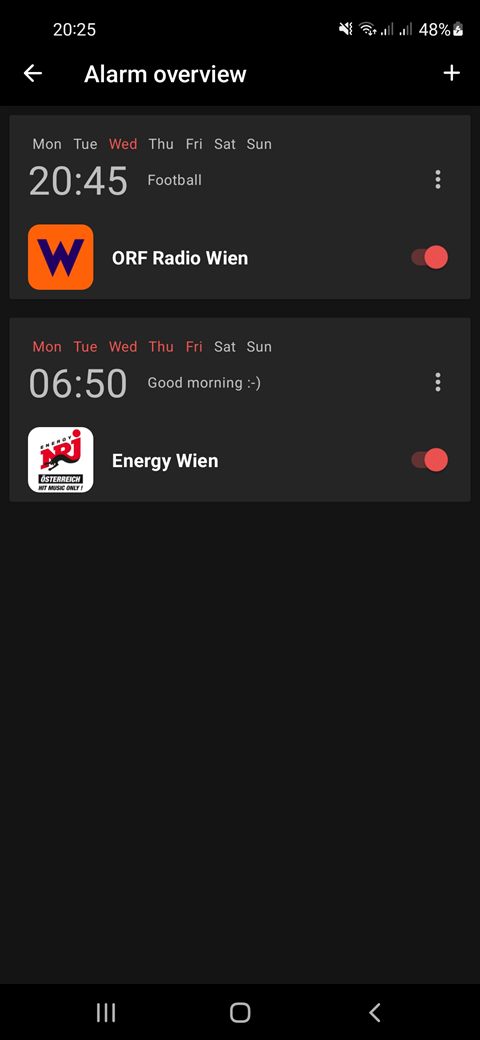 Radio alarm settings